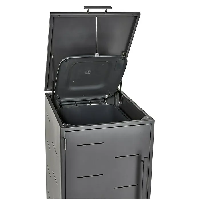 Sunfun Mülltonnenbox - B x T: 67 x 81,5 cm, Anthrazit, Stahl, Geeignet für Anzahl Mülltonnen: 1 Stk. - Eine stilvolle Mülltonnenbox aus Metall mit offenem Deckel und Tür zum einfachen Entleeren. Praktisch und elegant für den Außenbereich.