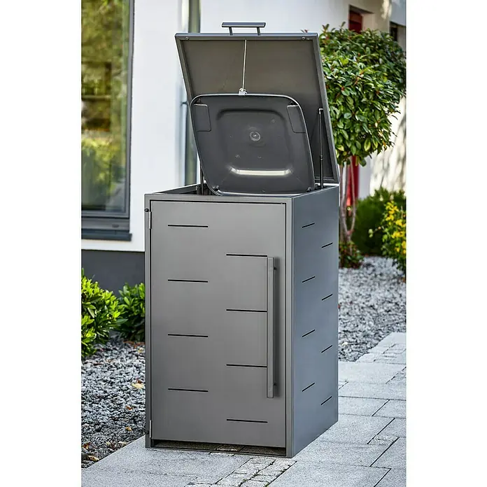 Sunfun Mülltonnenbox - B x T: 67 x 81,5 cm, Anthrazit, Stahl, Geeignet für Anzahl Mülltonnen: 1 Stk. - Metall-Mülltonnenbox mit offenem Deckel, moderne Aufbewahrung für Abfallbehälter im Außenbereich. Praktisch und stilvoll.