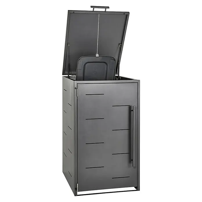 Sunfun Mülltonnenbox - B x T: 67 x 81,5 cm, Anthrazit, Stahl, Geeignet für Anzahl Mülltonnen: 1 Stk. - Moderner, grauer Mülltonnenbox mit Tür und Klappdeckel für den Außenbereich, ideal zur Aufbewahrung von Mülltonnen im Garten.