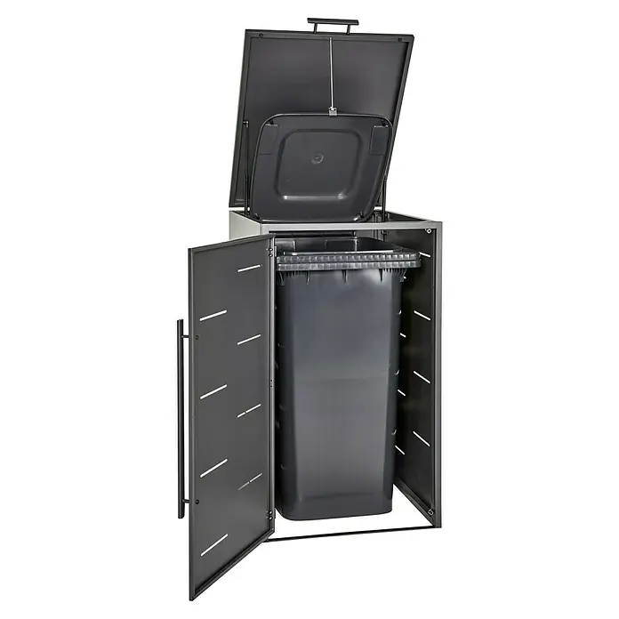 Sunfun Mülltonnenbox - B x T: 67 x 81,5 cm, Anthrazit, Stahl, Geeignet für Anzahl Mülltonnen: 1 Stk. - Mülltonnenbox für den Außenbereich mit Fronttür und Deckelöffnungssystem für einfache Müllentsorgung und zur Aufbewahrung.