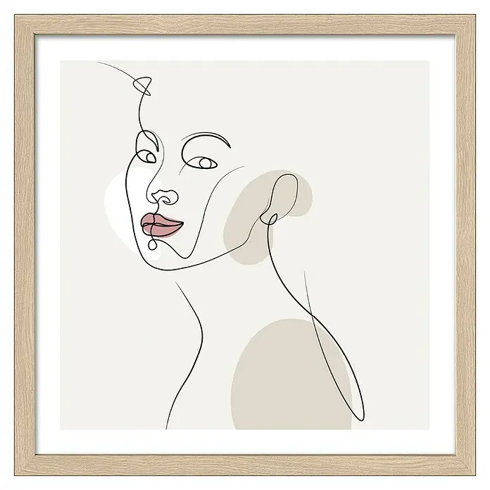 ProArt Bild Slim Scandic - Line Art Faces II, B x H: 33 x 33 cm - Gerahmtes Kunstwerk mit einer minimalistischen Strichzeichnung einer Frau, акцентирует элегантность формы и подчеркивает стильную Ästhetik.