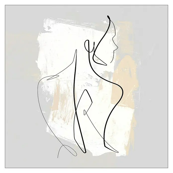 ProArt Leinwandbild - Female Abst Line Art II, B x H: 30 x 30 cm - Abstrakte Kunst: Eine stilisierte weibliche Figur, gezeichnet in klaren Linien vor einem Hintergrund aus sanften Farbtönen. Minimalistisch und elegant.