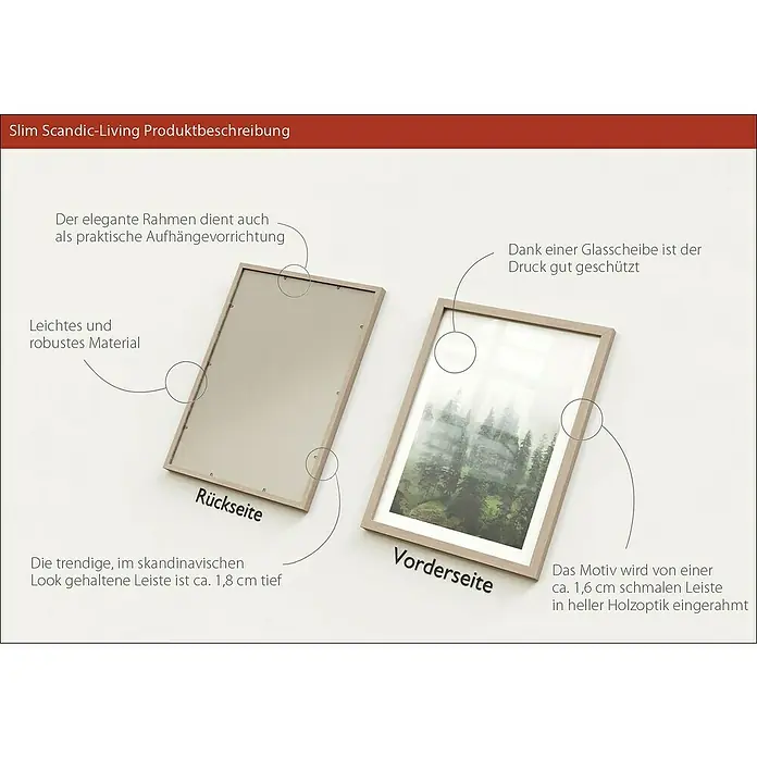 ProArt Bild Slim Scandic - Foggy Trees II, B x H: 33 x 43 cm - Produktbeschreibung: Slim Scandic-Living Bilderrahmen mit leichtem, robustem Material und praktischer Aufhängevorrichtung.