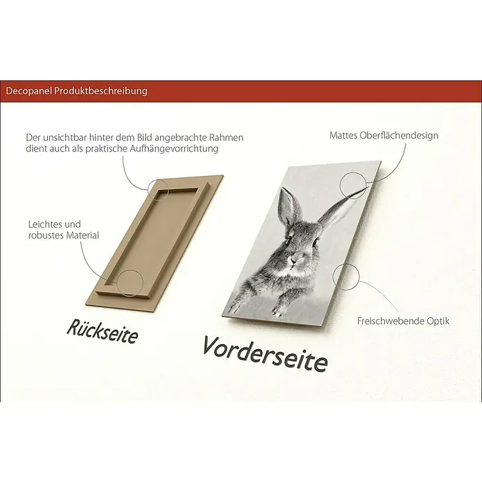 ProArt Type Hype Decopanel - Rabbit, B x H: 15 x 30 cm - Decopanel Produktbeschreibung: Rückseite mit Rahmen zur Aufhängung, Vorderseite mit Hasenmotiv und mattem Oberflächendesign.