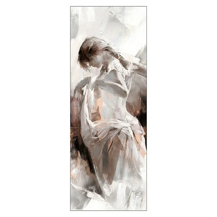 ProArt Leinwandbild - Painted Lovely, B x H: 30 x 80 cm - Kunstvolles Gemälde einer Frau im weißen Kleid mit braunen und weißen Farbtönen, das Eleganz und Anmut ausstrahlt.
