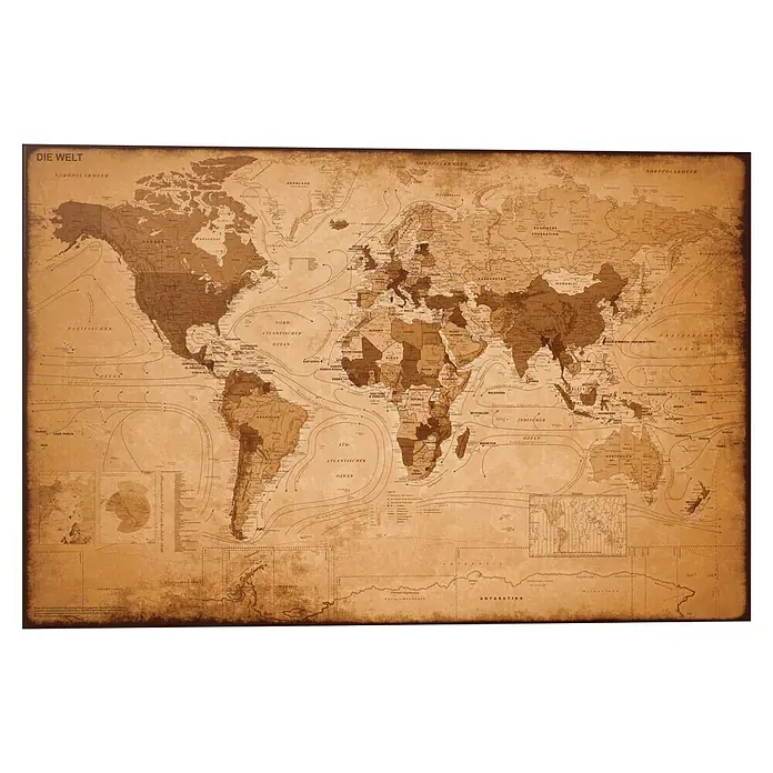 Reinders Decopanel - Weltkarte Antik Optik, B x H: 90 x 60 cm - Antike Weltkarte auf Pergamentpapier.