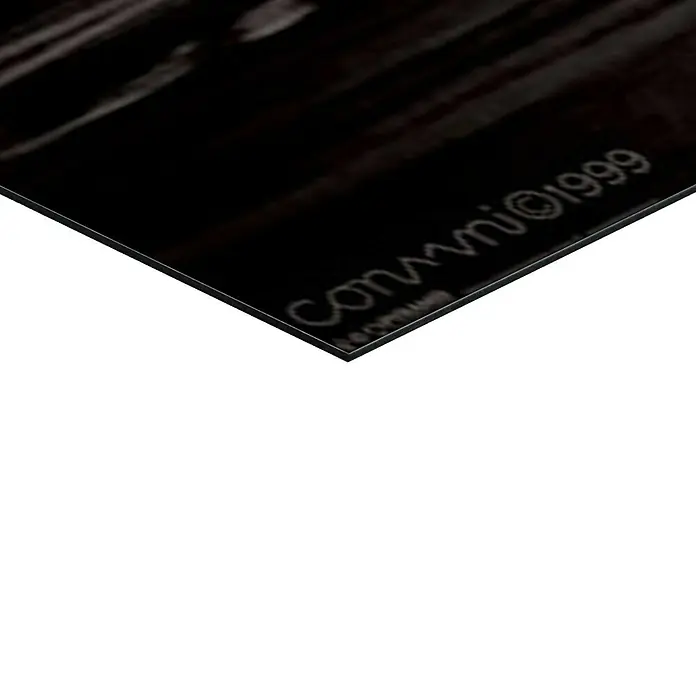 Reinders Decopanel - Chris Consani - Java Dreams, B x H: 140 x 100 cm - Nahaufnahme des Produkts mit dem Schriftzug „Commini ©1999 Recording“ in silberner Farbe auf schwarzem Hintergrund.