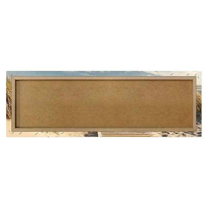 Reinders Holzbild Deco Block - Dunes, B x H: 118 x 40 cm - Nahaufnahme einer länglichen Holztafel mit braunem Hintergrund und hellbraunem Rahmen, ideal als Dekoration oder Werbefläche.
