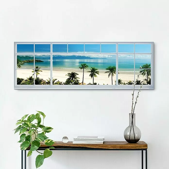 Reinders Holzbild Deco Block - Beach Window View, B x H: 118 x 40 cm - Stimmungsaufnahme