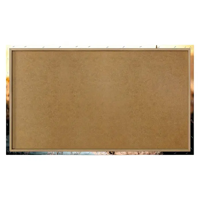 Reinders Holzbild Deco Block - Deer in Forest, B x H: 118 x 70 cm - Nahaufnahme einer rechteckigen Leinwand mit einfachem Holzrahmen, ideal für Kunstdrucke und DIY-Projekte.