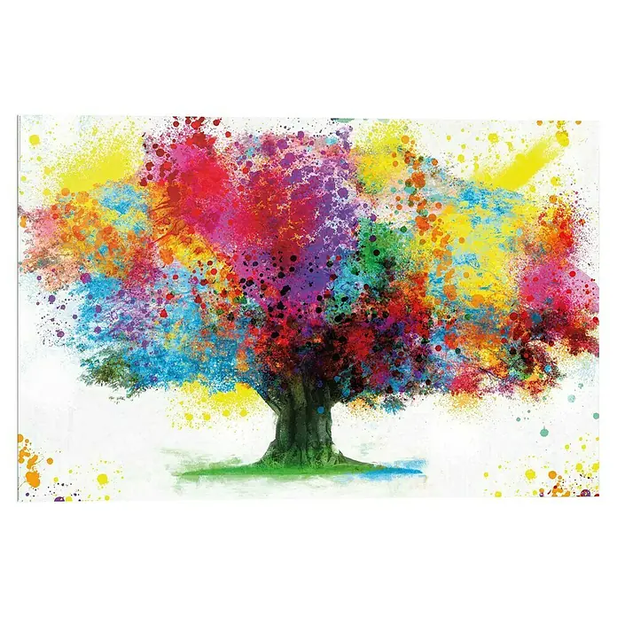 Reinders Decopanel - Coloured Tree, B x H: 90 x 60 cm - Buntes Baumgemälde mit Farbspritzern, die eine lebendige und dynamische Darstellung der Natur schaffen. Ein dekoratives Kunstwerk.