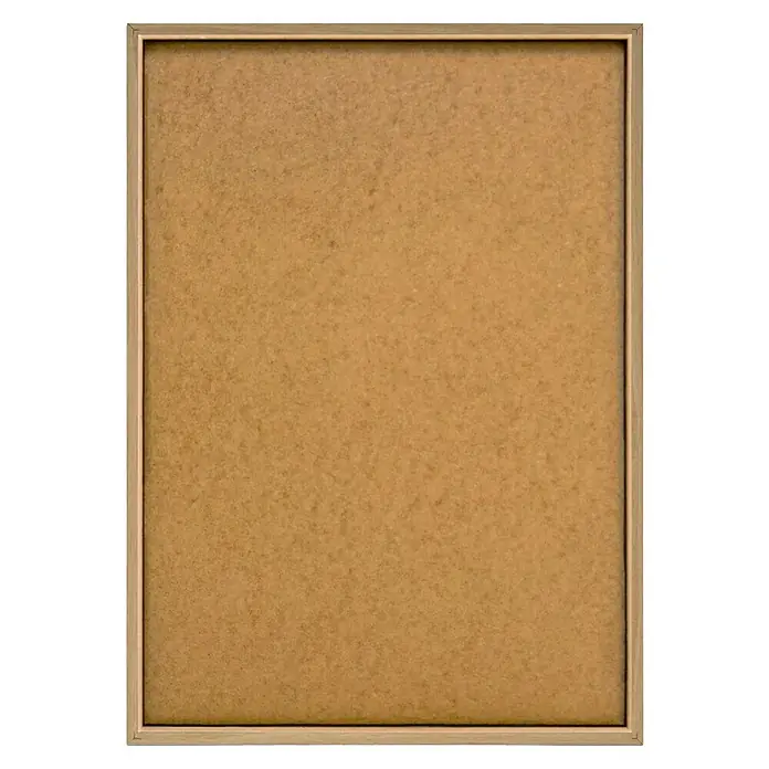 Reinders Bild Slim Frame WoodScandic Jetty, B x H: 50 x 70 cm - Nahaufnahme eines hölzernen Bilderrahmens mit einer braunen Platte, ideal für Kunstwerke oder Fotos.