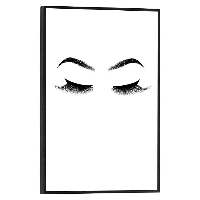 Reinders Bild Slim Frame Black - Brows & Lashes, B x H: 20 x 30 cm - Schwarz-weißes Porträt einer Frau mit geschlossenen Augen und langen Wimpern, eingerahmt, für einen modernen Touch in jedem Raum.