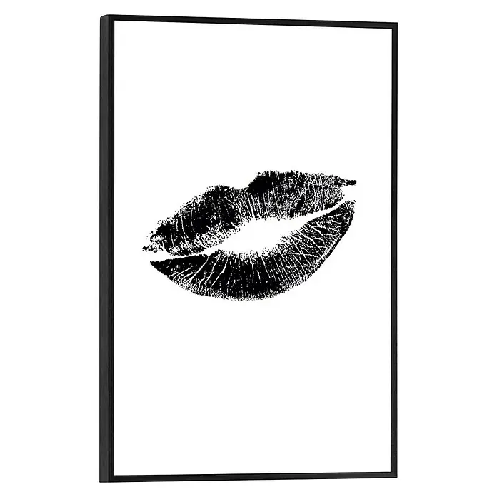 Reinders Bild Slim Frame Black - Hot Lips, B x H: 20 x 30 cm - Schwarze Lippenabdruck-Wandkunst in einem modernen Rahmen. Das Kunstwerk zeigt einen sinnlichen Lippenabdruck auf weißem Grund.