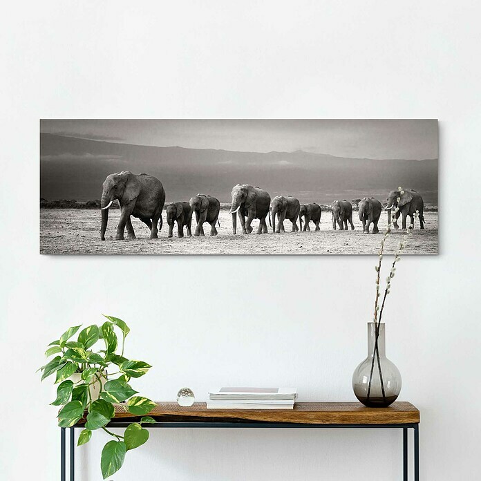 Holzbild Deco BlockLine of Elephants, B x H: 118 x 40 cm Mood Shot