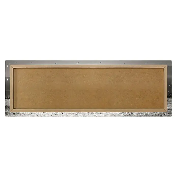 Reinders Holzbild Deco Block - Line of Elephants, B x H: 118 x 40 cm - Nahaufnahme eines länglichen Holzrahmens, der ein großes, rechteckiges Feld umgibt, ideal für Präsentationen oder künstlerische Zwecke.