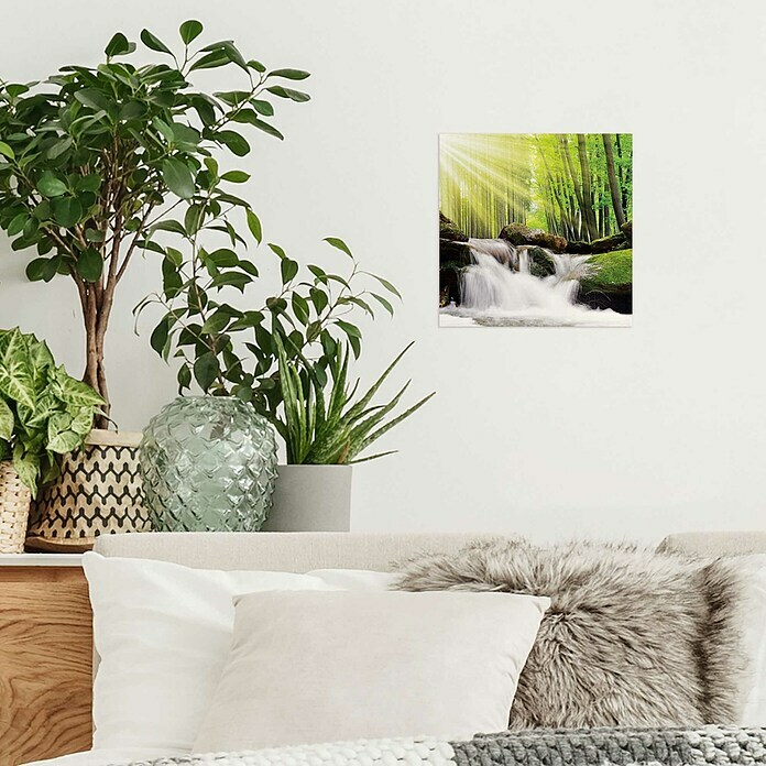 Foto op glas (Sunbeam Waterfall, b x h: 30 x 30 cm) | BAUHAUS