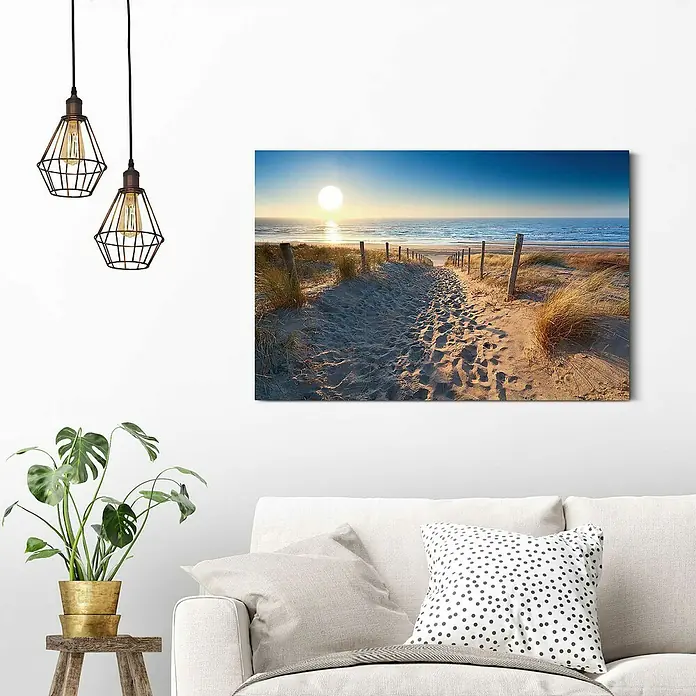 Reinders Decopanel - Dune Path, B x H: 90 x 60 cm - Wandbild mit Strandmotiv über Sofa.