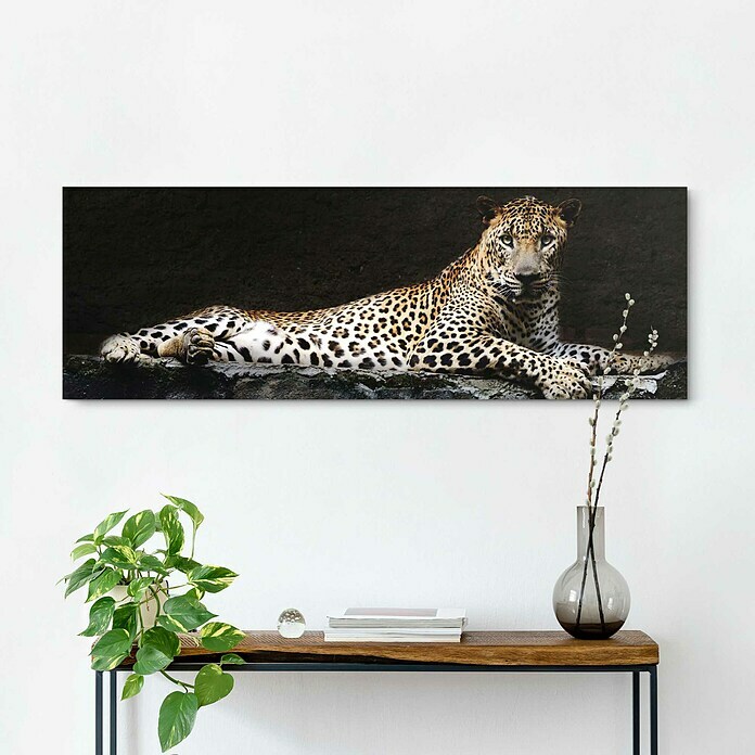 Holzbild Deco BlockLeopard on Black, B x H: 118 x 40 cm Mood Shot