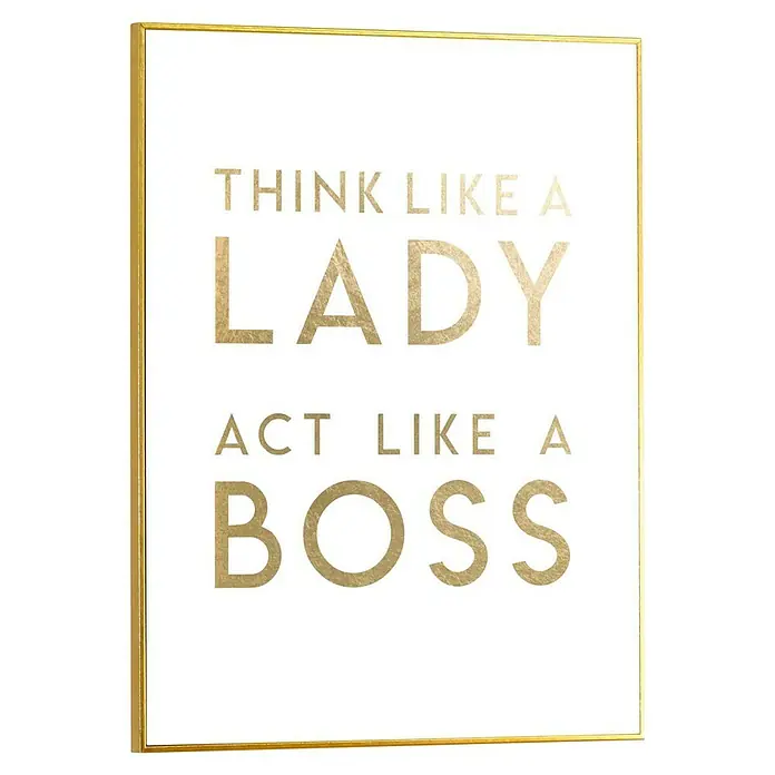 Reinders Bild Slim Frame Gold - Lady Boss, B x H: 30 x 40 cm - Dekorative Wandkunst mit dem inspirierenden Schriftzug "Think Like a Lady, Act Like a Boss" in goldener Schrift und goldenem Rahmen.