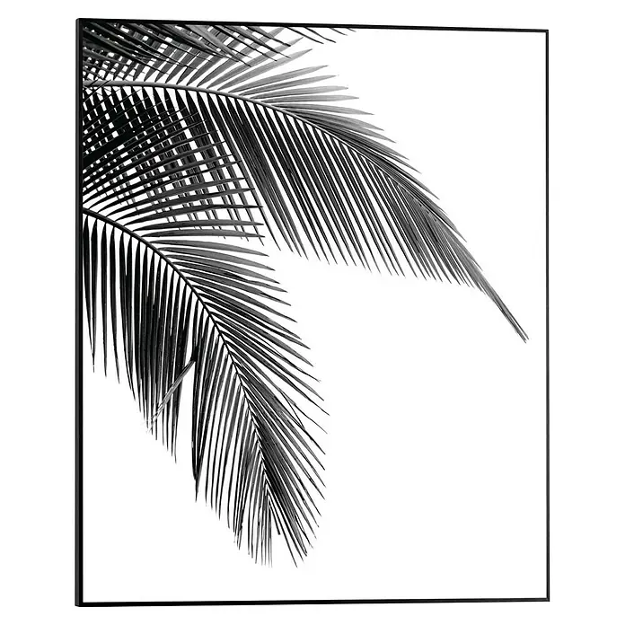 Reinders Bild Slim Frame Black - Palm Leaf, B x H: 40 x 50 cm - Schwarz-Weiß-Fotografie von zwei Palmenwedeln mit markanten Linien und Kontrasten, gerahmt in einem modernen Stil.