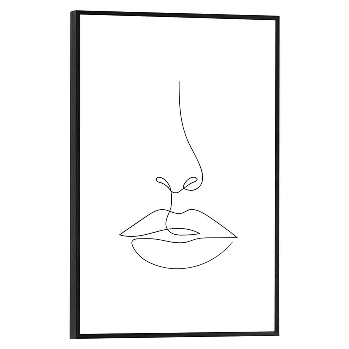 Reinders Bild Slim Frame Black - Lips in Lines, B x H: 20 x 30 cm - Ein minimalistisches, gerahmtes Kunstwerk mit einer einzigen Linie, die Nase und Lippen einer Frau darstellt, für moderne Eleganz in jedem Raum.