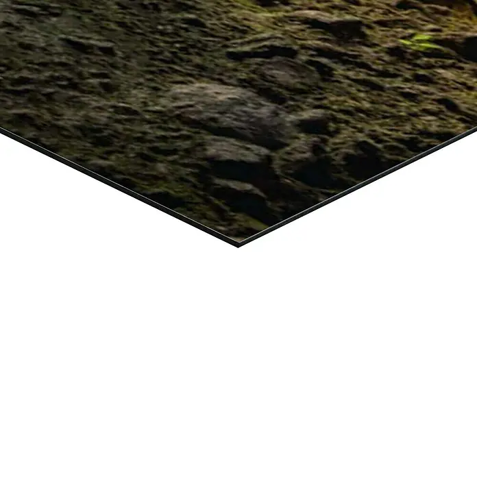Reinders Decopanel - Cave View, B x H: 140 x 100 cm - Nahaufnahme einer Texturplatte mit einem unebenen, moosbedeckten Steingrund, der Details und natürliche Schönheit zeigt.