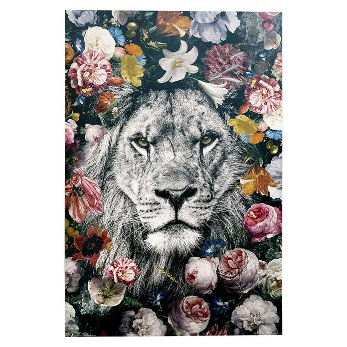 Reinders Decopanel - Lion Flowers, B x H: 60 x 90 cm - Einzigartige Wandkunst: Löwenkopf, umgeben von farbenprächtigen Blumen. Perfekt für eine stilvolle Dekoration und als Blickfang in jedem Raum.