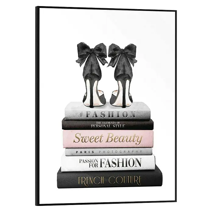 Reinders Bild Slim Frame Black - Fashion Books, B x H: 30 x 40 cm - Elegantes gerahmtes Bild mit High Heels auf einem Bücherstapel, der Mode und Stil verkörpert.