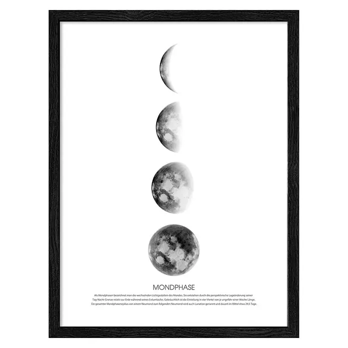 ProArt Bild Slim Scandic - Moon Phases, B x H: 33 x 43 cm - Poster mit einer Illustration der verschiedenen Mondphasen in Schwarzweiß.