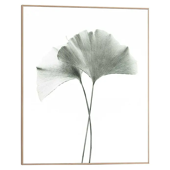 Reinders Bild Slim Frame Wood - Gingko, B x H: 40 x 50 cm - Ein gerahmtes Kunstwerk mit einem eleganten Ginkgo-Blatt-Motiv in sanften Grautönen, das jedem Raum eine ruhige und stilvolle Note verleiht.