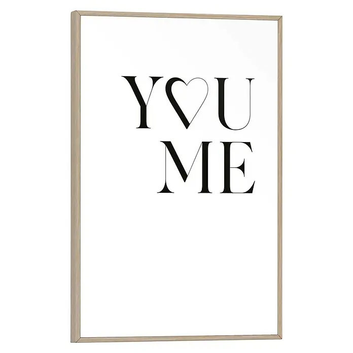 Reinders Bild Slim Frame Wood - You Love Me, B x H: 20 x 30 cm - Gerahmtes Bild mit dem Schriftzug "YOU ME" mit einem Herz anstelle des "O". Schlichtes Design, ideal als Deko für dein Zuhause.