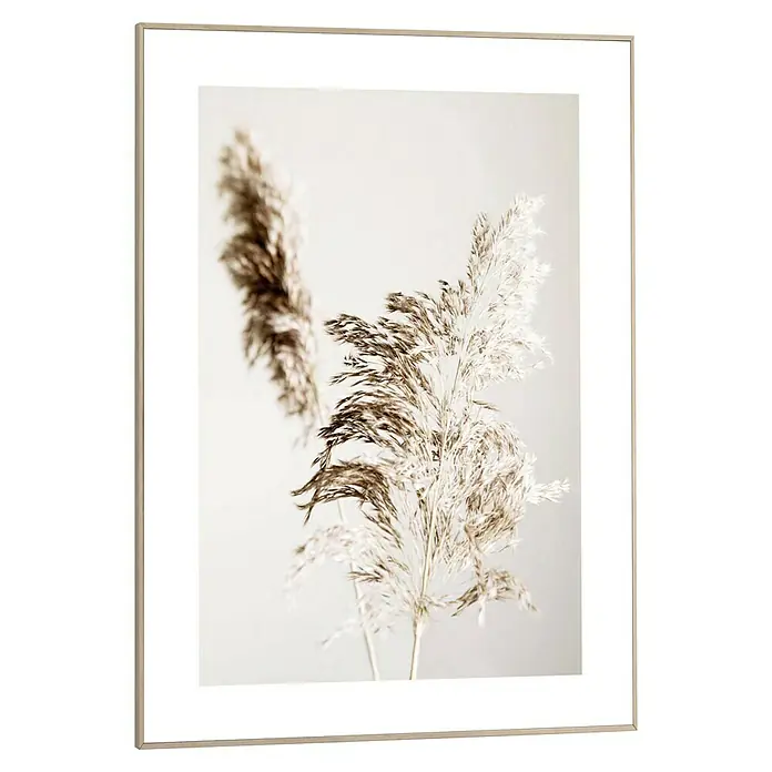 Reinders Bild Slim Frame Wood - Shadow Grass, B x H: 50 x 70 cm - Gerahmtes Bild mit einem floralen Motiv in sanften Braun- und Beigetönen, das eine elegante und natürliche Atmosphäre schafft.