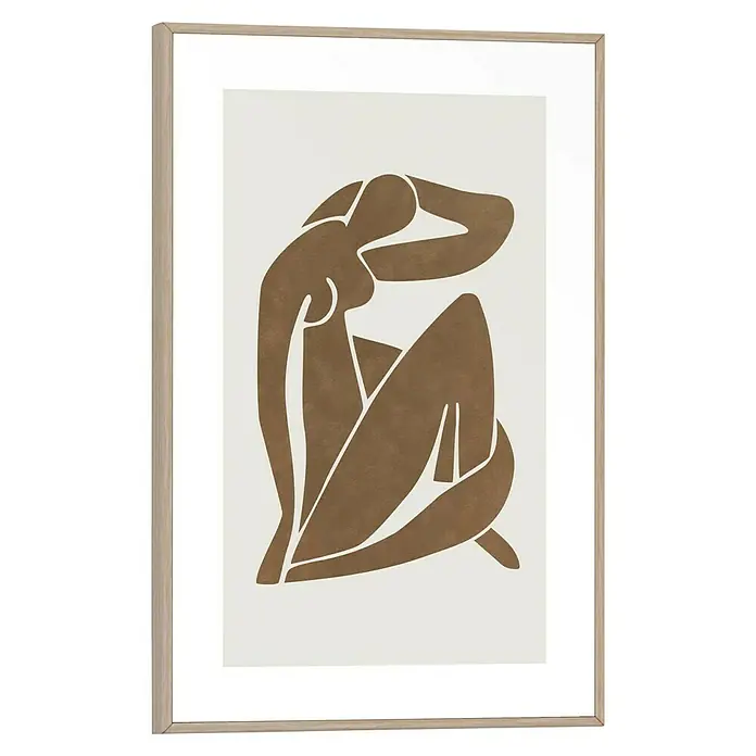Reinders Bild Slim Frame WoodBody Lines, B x H: 20 x 30 cm - Gerahmtes Poster mit abstrakter, brauner Frauensilhouette auf beigem Grund. Elegante Wanddekoration für ein stilvolles Zuhause.