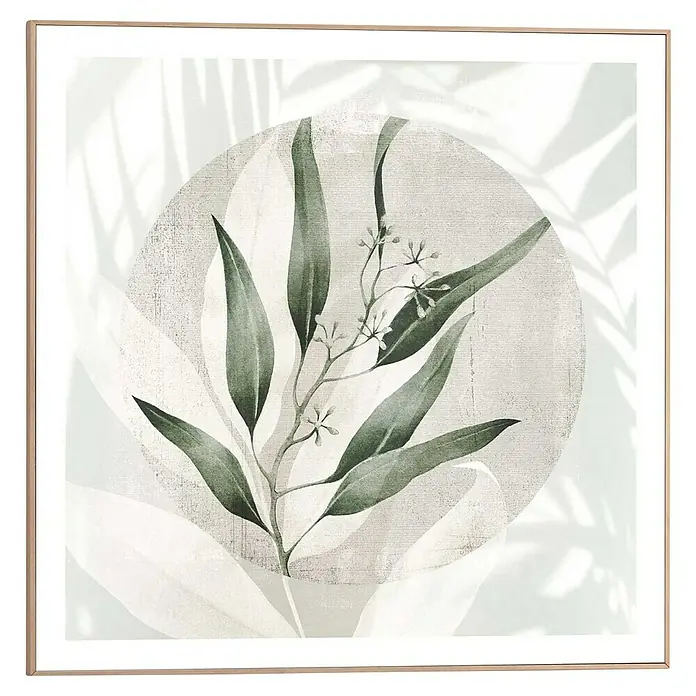 Reinders Bild Slim Frame Wood - Illustrated Leafs, B x H: 50 x 50 cm - Elegantes gerahmtes Wandbild mit einem zarten Eukalyptus-Motiv auf einem sanften, strukturierten Hintergrund, das jedem Raum eine ruhige Note verleiht.