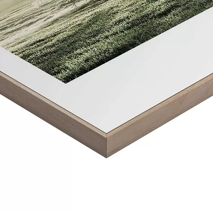 Reinders Bild Slim Frame Wood - Sunbeam Tree, B x H: 50 x 50 cm - Heller Holzrahmen mit weißem Passepartout und Grashalmen-Druck.