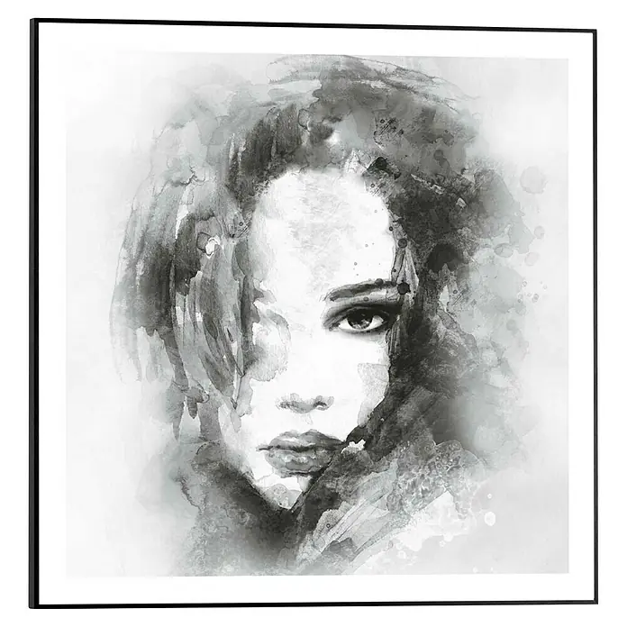 Reinders Bild Slim Frame Black - Water Colour Face, B x H: 50 x 50 cm - Schwarz-weißes Porträt einer Frau in Aquarelloptik, ein stilvolles und ausdrucksstarkes Kunstwerk für moderne Wohnräume.