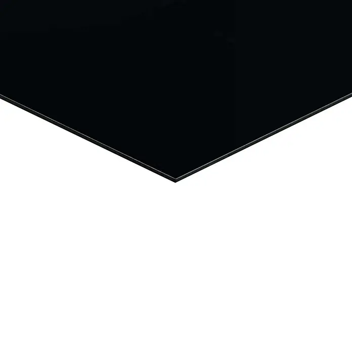 Reinders Decopanel - Ochs Horns, B x H: 156 x 52 cm - Nahaufnahme einer schwarzen Glasplatte mit glänzender Oberfläche.