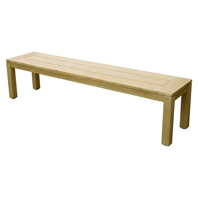 Sunfun Laura Gartenbank - B x T x H: 190 x 42 x 45 cm, Akazie, Naturbraun - Eine schlichte, lange Holzbank mit klaren Linien, ideal für Flur oder Garten. Die natürliche Holzfarbe bringt Wärme in jeden Raum.