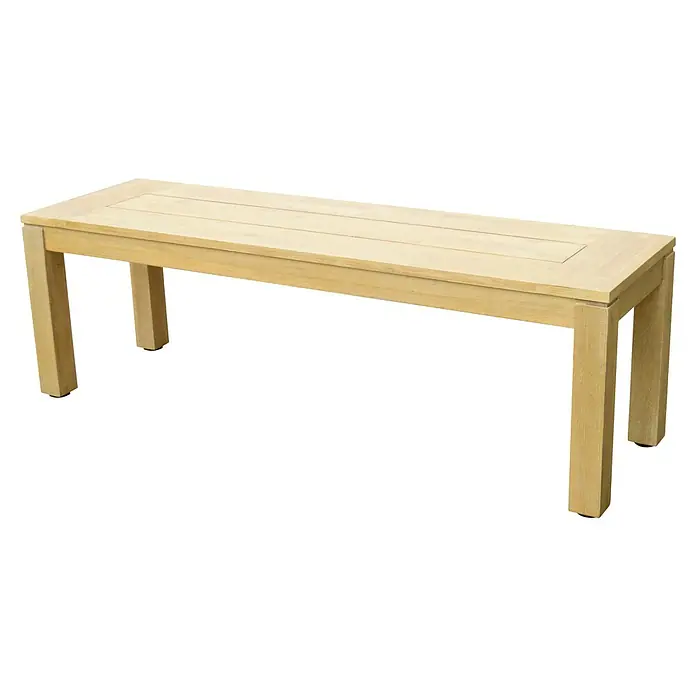 Sunfun Gartenmöbel-Set Laura/Pauline - 4 -tlg., Akazie/Aluminium/Polyrattan, Naturbraun/Bambus Grey - Diese helle Holzbank mit klaren Linien bietet eine schlichte und stilvolle Sitzgelegenheit für jeden Raum. Die Bank ist robust und einladend.