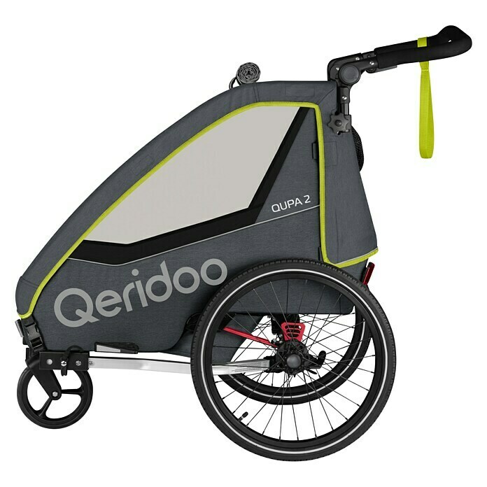 Qeridoo Kinderfahrradanhänger Qupa 2Zweisitzer, Lime, Kinder mit max. 116 cm Körpergröße Left Side View