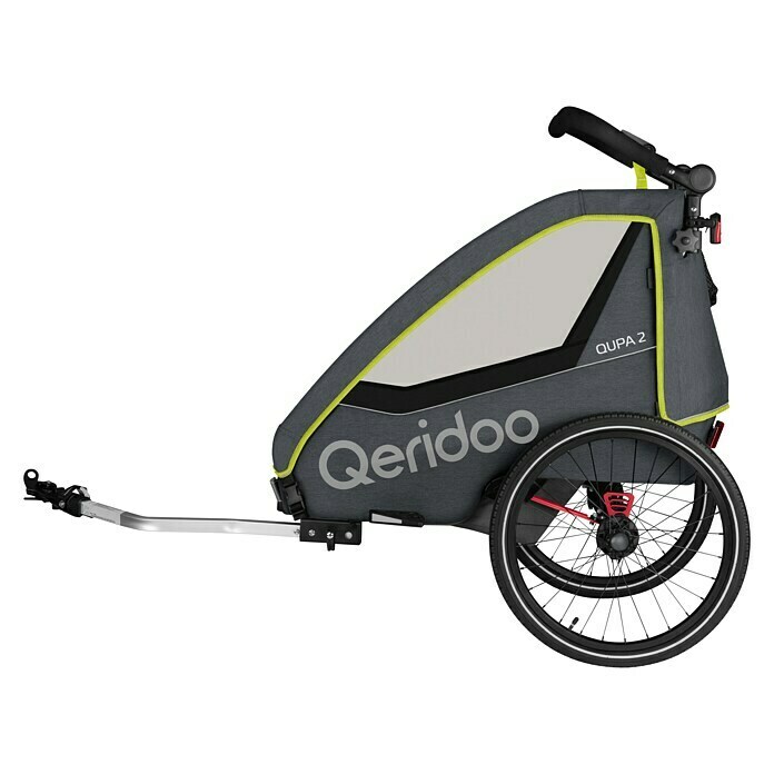 Qeridoo Kinderfahrradanhänger Qupa 2Zweisitzer, Lime, Kinder mit max. 116 cm Körpergröße Left Side View