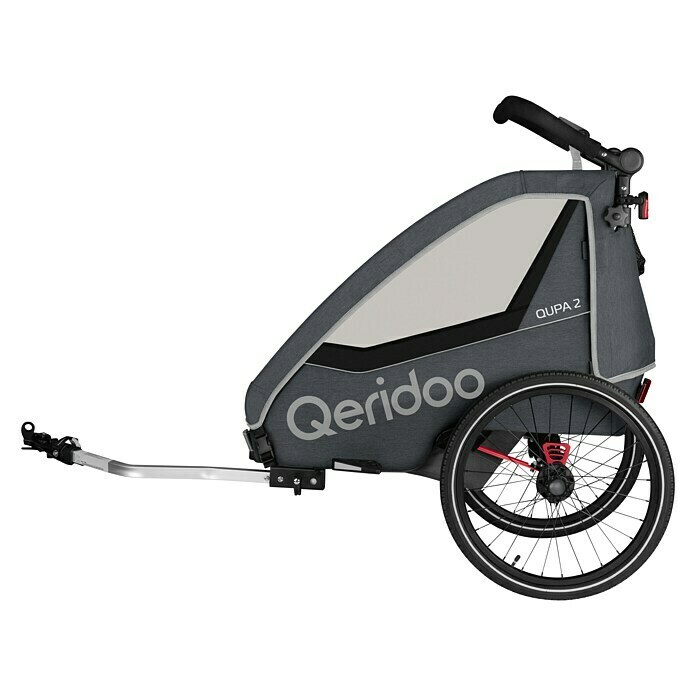 Qeridoo Kinderfahrradanhänger Qupa 2Zweisitzer, Grey, Kinder mit max. 116 cm Körpergröße Left Side View