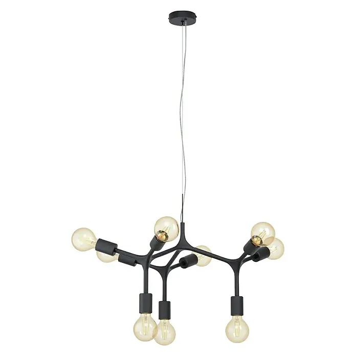Eglo Bocadella Lámpara colgante redonda - 540 W, Ø x Al: 64 x 110 cm, Negro, E27 - Lámpara de araña negra con múltiples brazos y bombillas Edison, que irradia una estética de diseño moderno e industrial.