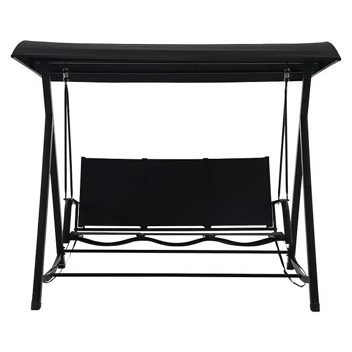 Sunfun Melina Hollywoodschaukel - B x T x H: 209 x 113 x 171 cm, Kunststoff, Schwarz - Ein schwarzes Hollywoodschaukel für den Garten mit einem Dach, ideal zum Entspannen und Genießen der Natur.