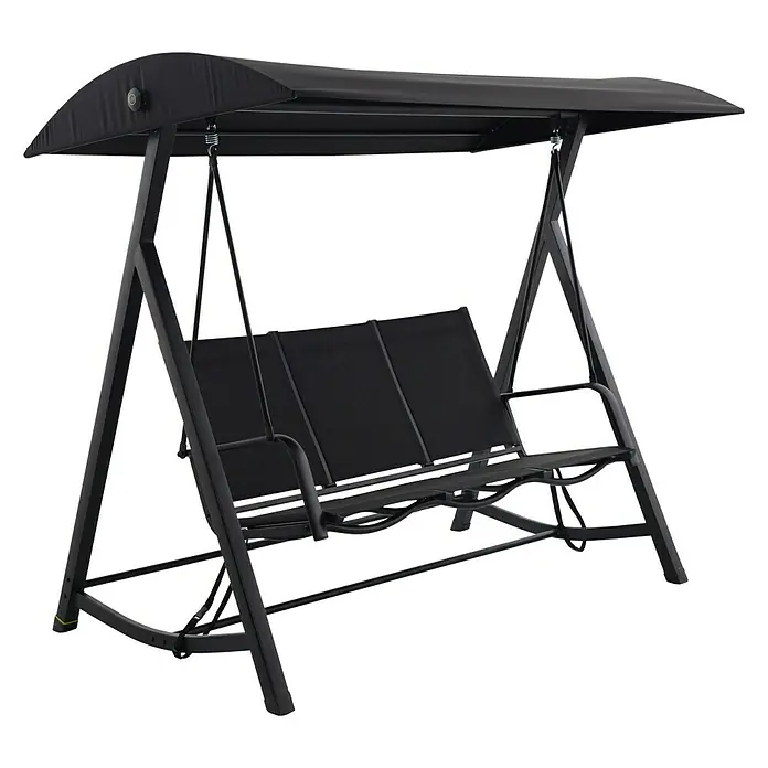 Sunfun Melina Hollywoodschaukel - B x T x H: 209 x 113 x 171 cm, Kunststoff, Schwarz - Eine stilvolle, schwarze Hollywoodschaukel mit einem schützenden Dach, ideal für entspannte Stunden im Garten oder auf der Terrasse.