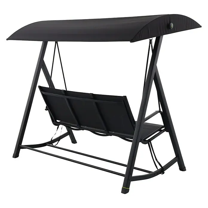 Sunfun Melina Hollywoodschaukel - B x T x H: 209 x 113 x 171 cm, Kunststoff, Schwarz - Eine schwarze Hollywoodschaukel mit einem schattenspendenden Dach, ideal für entspannte Stunden im Garten. Das Metallgestell ist robust und langlebig.