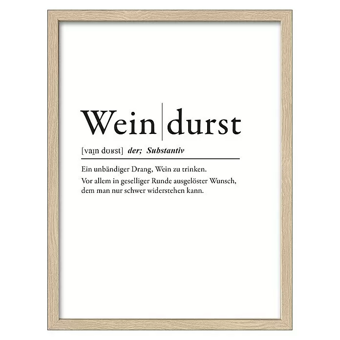 ProArt Bild Slim Scandic - Weindurst, B x H: 33 x 43 cm - Bilderrahmen aus hellem Holz mit der deutschen Definition von 'Weindurst'.
