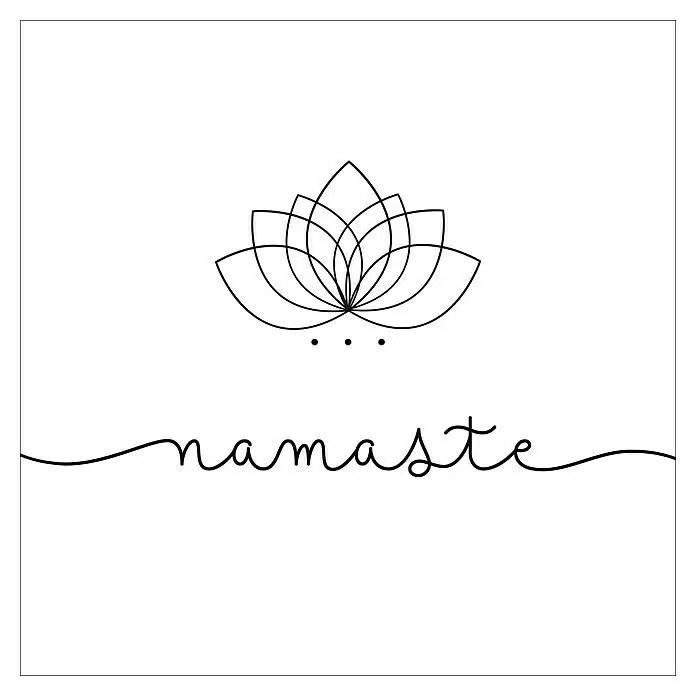 ProArt Young Living Leinwandbild - Namaste, B x H: 40 x 40 cm - Schwarzes Strichzeichnung-Design einer Lotusblume mit „Namaste“ in fließender Schrift.
