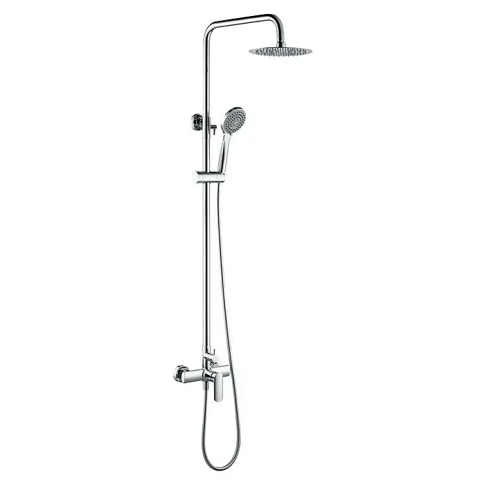 Imex Ural Sistema de ducha - Con grifo monomando, Cromo - Un moderno conjunto de ducha con cabezal de lluvia y rociador de mano en acabado cromado. El conjunto incluye una barra ajustable y mezclador termostático.